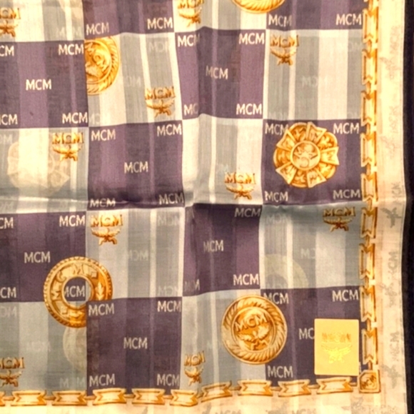 NEW MCM Medallion Cotton scarf handkerchief Blue, gold and brown - Picture 5 of 10